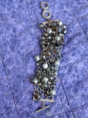 Silver and Gray Cluster Statement Bracelet - Women Jewelry